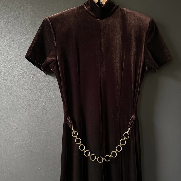 Panache Vintage Deep Brown Velvet Jumpsuit with Waist Chain Size 4 - Picture 12 of 12